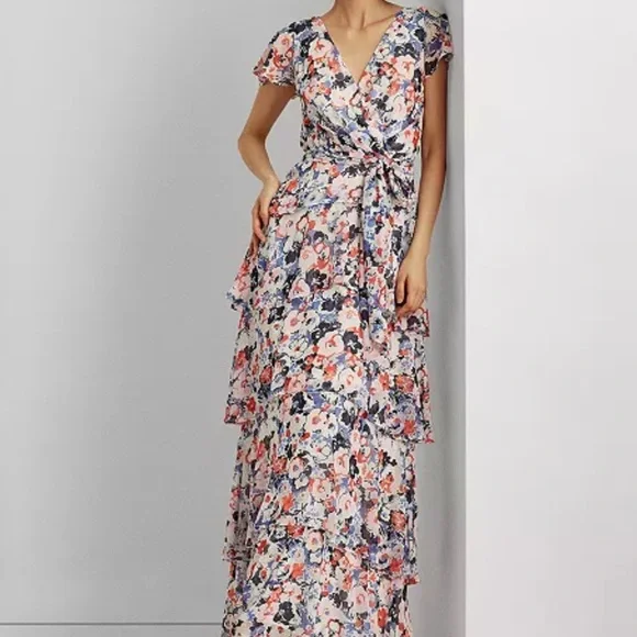 🌷SPRING SALE🌷 Ralph Lauren Floral A Line Flutter Sleeve Dress - Picture 2 of 9